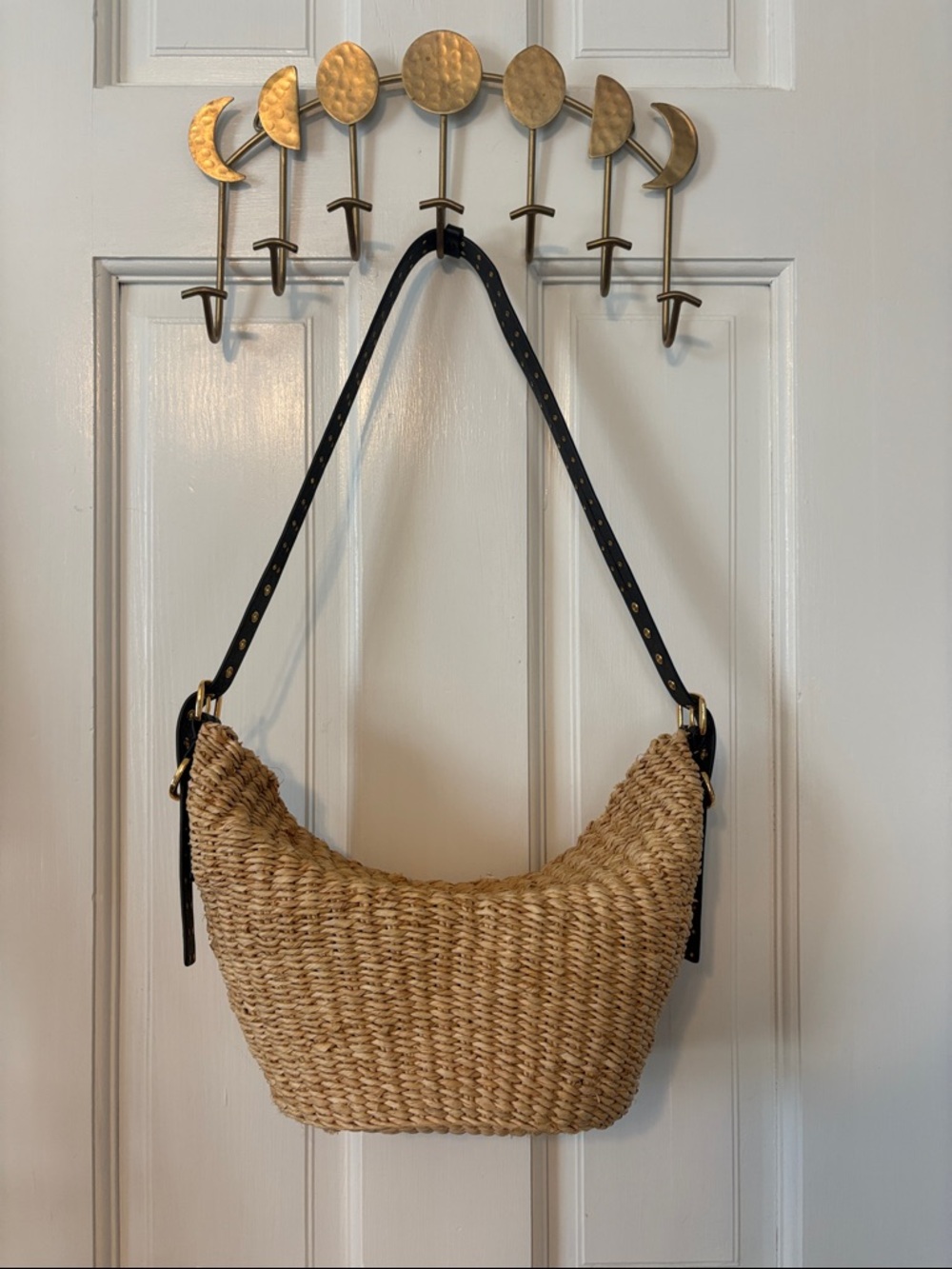 Madewell Tan Woven Shoulder Bag with Black Strap